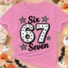 Six Seven ' Pink Short Sleeve T-Shirt with Number 67 & Name Print - Cute Outfit, Number 67 Themed Clothing, Machine Washable Round Neck Top for 2nd Party & Casual Attire