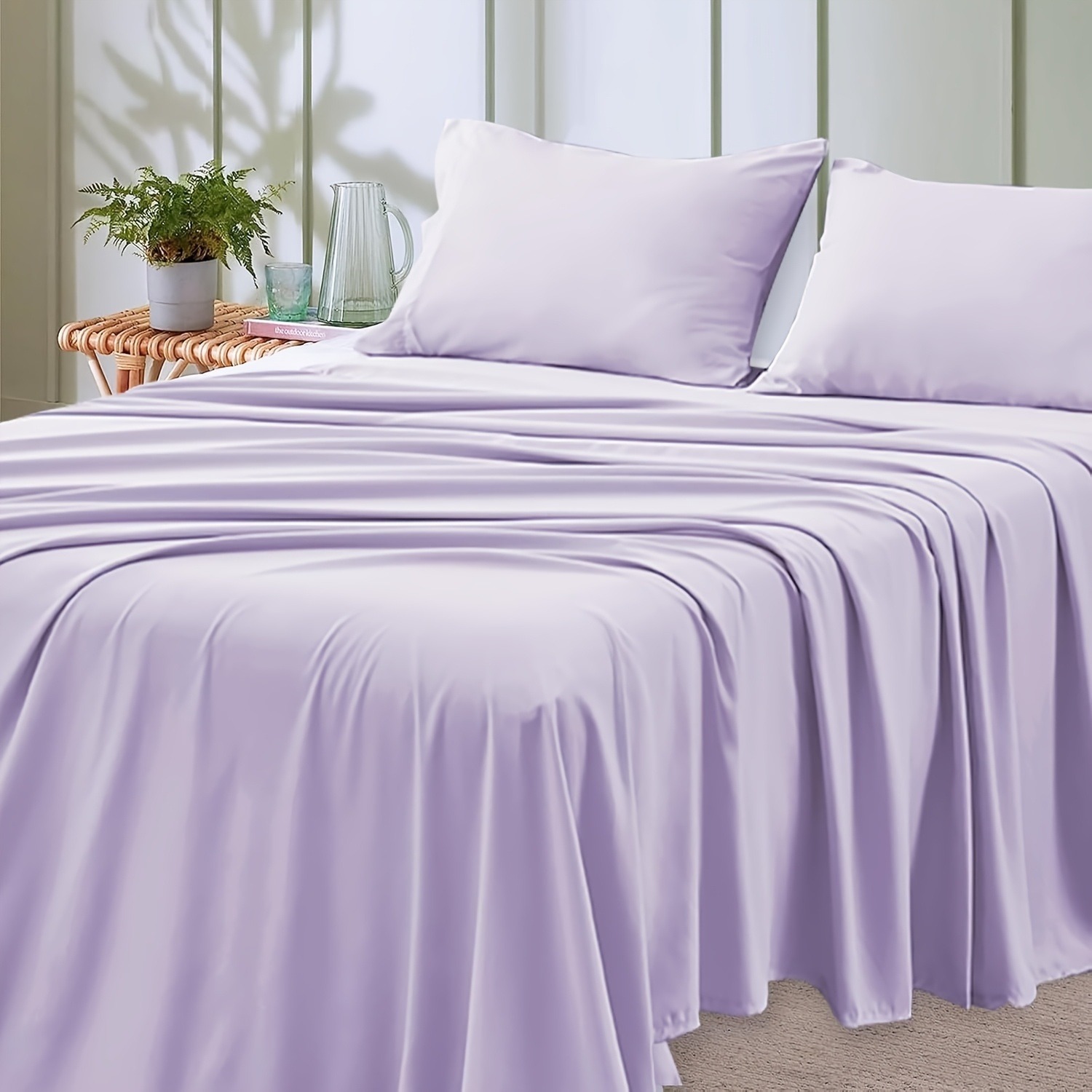 4pcs Queen Size Luxury Hotel-Grade Bed Sheet Set - 2000TC Ultra Soft & Breathable Microfiber with 14" Deep Pocket, Shrinkage & Fade Resistant, Lavender Elegant Deep Pocket Fitted Sheet, Flat Sheet & 2 Pillowcases for Mattresses, All-Season Easy Care Bedding Gift