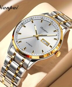 Dianpai Men'S Business Fully Automatic Mechanical Watch Features a Sleek And Slim Luxury Stainless Steel Band with a Calendar Day Display And Luminous Pointers, Making It an Ideal Gift for Men, Without Battery