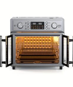 PlumChef 29.5QT French Double-Door Air Fryer Convection Toaster Oven | 1700W, 14 Preset Menus, 7-in-1 Multi-Function (Bake/Roast/Grill/Toast/Dehydrate/Defrost), Stainless Steel, Silvery