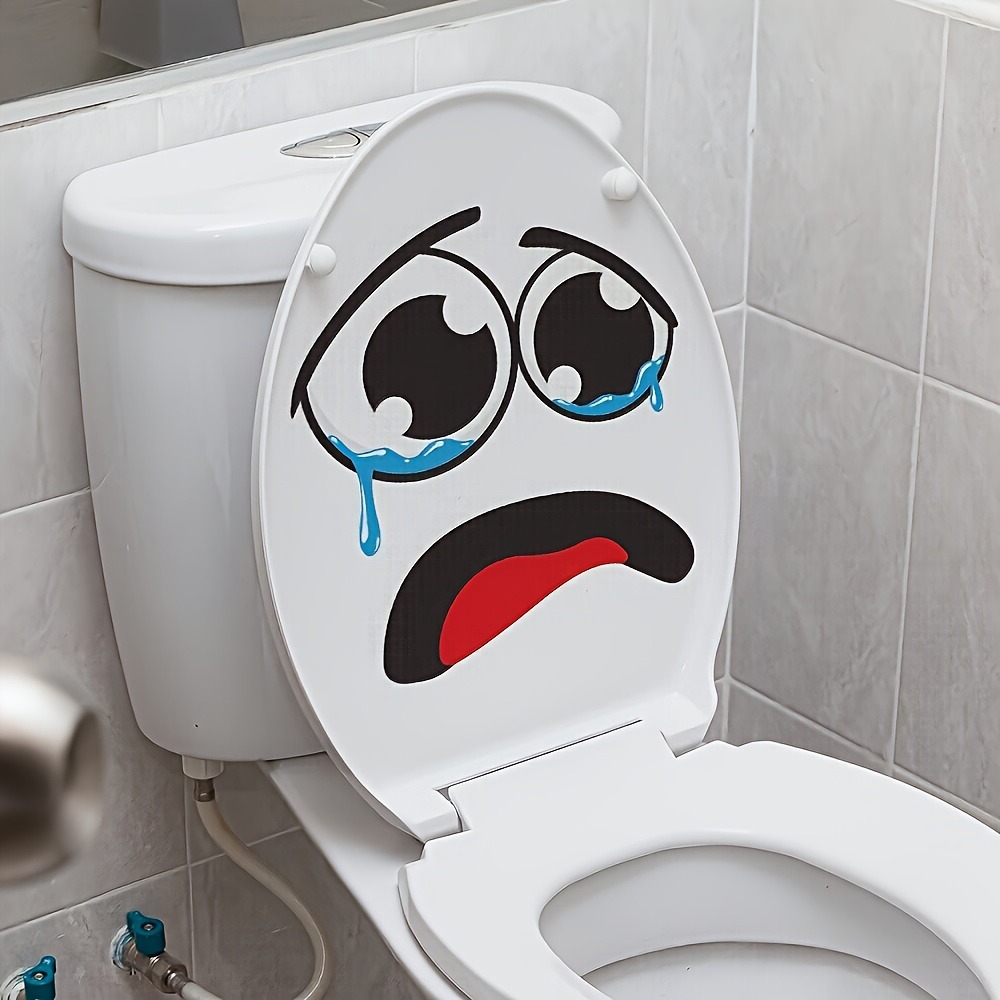 1pc Funny Crying Face Toilet Sticker - Self-Adhesive Vinyl Bathroom Decal with Expressive Eyes & Tears, Irregular Shape Matte Finish for Toilet, Door, Fridge, Window - Easy Peel & Stick Humorous Home Decor (No Residue) - Comfortable Toilet Condition