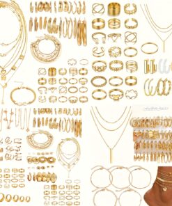 35/59/61/68pcs Summer Simple Jewelry Set-Metal Geometric Inlaid Imitation Pearl Heart Butterfly Star Moon Pendant Necklace Bracelet Anklet Ring Earrings Earrings-suitable For Women'S Seaside Beach Vacation Dating Party With Holiday Gift