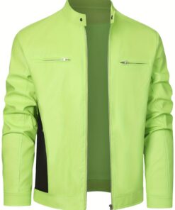 Autumn and Winter New Men's PU Leather Jacket, European and American Style Motorcycle Leather Coat with Stand-up Collar, Windproof Winter Outerwear for Men