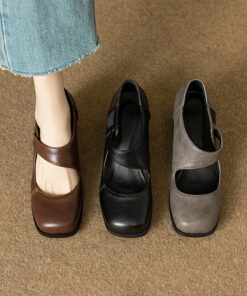 1 Pair Vintage Mary Jane Pumps for Women - Solid Color, Square Toe, Block Heel, All-Season Comfort, Classic Retro Style, Elegant Work Shoes with All-Weather Grip, High Heel Mary Jane Shoes