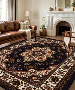 1pc KOKOLOLEE Luxury Bohemian Persian Carpet - Jumbo Size Soft Rectangular Mat Suitable for High-Traffic Areas, Machine Washable Non-Slip Backing, Decor for Bedroom, Indoor (100% Polyester)