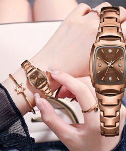 Women's Elegant Square Watch with Coffee & Quartz Movement - Minimalist Round-the- Hands Suitable for Daily Wear, Office, Parties