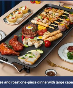 Oblong Multifunctional Baking Pan, 110V Available, 1500W, Non-stick Cooking Pan, 5 Speed Temperature Adjustable, Dishwasher Washable, Non-smoking Oven, Indoor Electric Grill, Fried Eggs, Roasted Vegetables, Barbecue Grill, Black