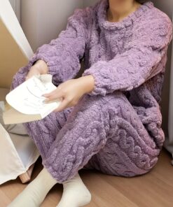 2025 Autumn And Winter New Women'S Coral Fleece Thickened Warm Loungewear Two-Piece Set Cozy Pajamas Set