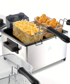 101.44oz/1.32gal Electric Deep Fryer, 1700W Large Fryer with Time & Temperature Control for Home Use, Kitchen Essential, Local Warehouse, Frying Baskets, Lid with View Window, Stainless Steel, Gift for Cristmas & Halloween. Suitable for Cooking