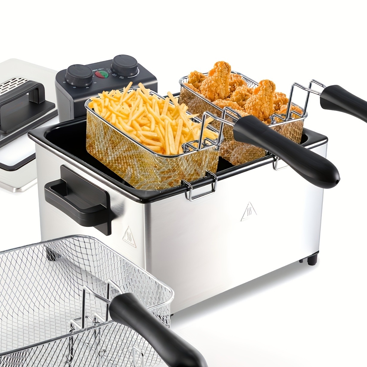 101.44oz/1.32gal Electric Deep Fryer, 1700W Large Fryer with Time & Temperature Control for Home Use, Kitchen Essential, Local Warehouse, Frying Baskets, Lid with View Window, Stainless Steel, Gift for Cristmas & Halloween. Suitable for Cooking