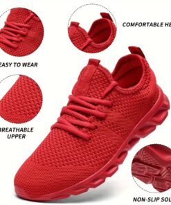 Men's Lightweight Breathable Joggers - Non-Slip Cushioned Gym, Running, Walking Shoes with Lace-Up Closure - All-Season Training Sneakers for Fitness,,Casual - Red Sneakers with EVA Insole - Model,Hiking Footwear, Comfortable Heel Fit,