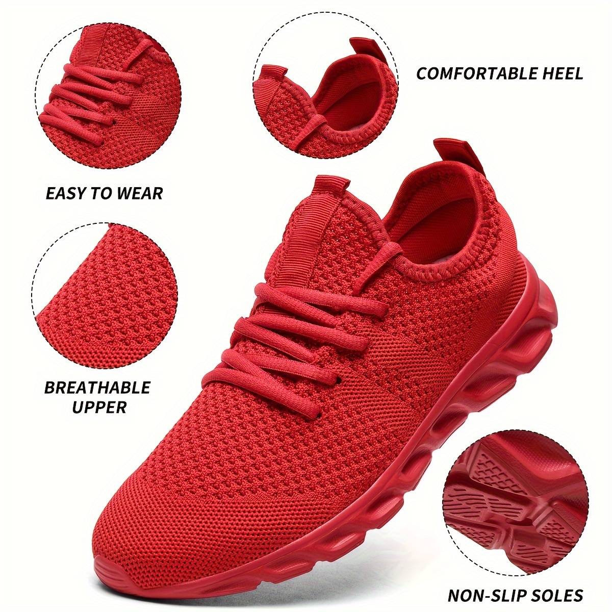 Men's Lightweight Breathable Joggers - Non-Slip Cushioned Gym, Running, Walking Shoes with Lace-Up Closure - All-Season Training Sneakers for Fitness,,Casual - Red Sneakers with EVA Insole - Model,Hiking Footwear, Comfortable Heel Fit,