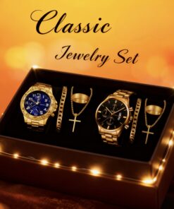 8pcs/set Men'S Fashion Luxury Watch | Golden Quartz Date Watch, Casual Business Sports Watch, Bracelet, Necklace, Ring | Perfect Gift for Men, Christmas Gift