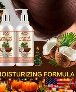 Extra Volume Coconut Shampoo & Conditioner - 2X, 72H Shine, 16.91oz, Silicone-Free, Plant-Based Squalane & Coconut Oil, Moisturizing Formula for All Hair Types, Unisex Adult Use, Hair Shampoo, Sleek Bottle Design, Natural Ingredients