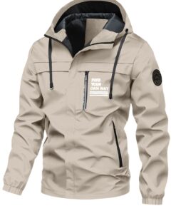 Men'S Casual Windbreaker Hooded Jacket - Loose Fit, Zip-Up with Pockets, Beige, Polyester Lining, Perfect for Outdoor Activities, Casual Outdoor Jacket | Relaxed Fit Jacket | Zippered Jacket