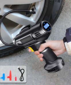 1 X Tire Inflator Portable Air Compressor 101-150PSI, 12V Power 120W Car Air Pump with Digital Display, 2000mAH*2 Battery Capacity, LED Light, Nozzle Adapter for Car, Motorcycle, Bicycle, Ball, Tire Inflator Portable, Car Inflator for Tires