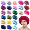 10pcs Women's Luxury Satin- Sleep Bonnet Caps - Soft Elastic Hair Protection Bonnets with Ruffled Edges, Frizz Control & Scalp Care for Curly/Straight/Wavy Hair, Multi-Color (Pink, White, Blue, Green, Brown, Turquoise, Red, Beige)