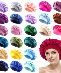 10pcs Women's Luxury Satin- Sleep Bonnet Caps - Soft Elastic Hair Protection Bonnets with Ruffled Edges, Frizz Control & Scalp Care for Curly/Straight/Wavy Hair, Multi-Color (Pink, White, Blue, Green, Brown, Turquoise, Red, Beige)