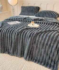 1pc Solid Color Wide Stripe Blanket for Autumn and Winter, Thickened & Warmer Multi-Functional Use as Bed Sheet/Throw or Nap Pet Mat