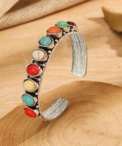 Boho Style Colorful Turquoise Cuff Bangle Bracelet Vintage Style Hand Jewelry