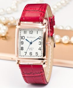 Women's Retro Square Watch with Red PU Strap - Vintage White Dial, Golden-Tone Hands & Square Case, Quartz Movement, Large Face for Easy Readability, Elegant Everyday & Formal Watch for Women, Durable & Comfortable Wristwatch, Vintage-Inspired Design with Golden-Tone Bezel, Clear White Face, and Secure Buckle Strap for Casual or Formal Wear, Vintage Watch for Women, Watch with Bracelet for Women, Bling Watch, Colored Watches for Women, Bracelet Watch for Women