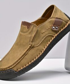 GREKS Men'S Slip-On Driving Loafers - Lightweight Breathable Slip-Resistant Arch Support, Hand-Stitched Faux Cover Upper & Cushioned EVA Insole, /Brown/Grey - Versatile Business Casual, Travel, Walking & Outdoor Shoes for All-Day - Easy-Clean Durabl