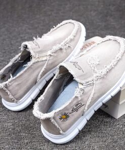 Men's & Women's Slip-On Loafers - Casual Moccasin-Style Shoes with Frayed Lace-Like Collar, Beige/ Grey Round-Toe Design, Soft Rubber Sole & Cushioned Insole - Spring/Autumn Versatile Wear (No Laces/Ties) for Office & Everyday