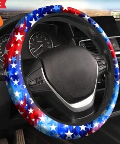1pc Patriotic American Stars And Stripes Star Print Steering Wheel Cover, Neoprene Material, Non-slip Design, Suitable For Most Models