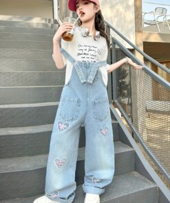 Ripped Heart Denim Overalls, Machine Washable | Casual Loose Style | All-Season Youth Jumpsuit Suitable for Outdoor Wear, Perfect for Outdoor, Streetwear Fashion, Casual Outfit, Relaxed Fit, Distressed Look, Sturdy Construction, Easy Care Fabric, Unisex Jumpsuit, Jumpsuit, Youth Fashion, Clothing, Perfect for Outdoor