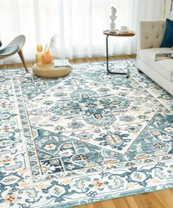 Persian Ethnic Retro Patterned Living Room Mat, Washable Mat, Non-slip And Easy to Clean, Soft Suitable for Bedroom Floors, Living Room, Large Size Living Room Decorative Mat.