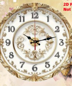 1pc Large Round Vintage Beige & Golden Wall Clock with Black Hands & White Face - Silent Non-Ticking Japanese Quartz Movement, Easy-to-Read Large Numerals, Golden-Toned Frame - Wood Material Classic Decorative Timepiece for Living Room,, 2D Flat