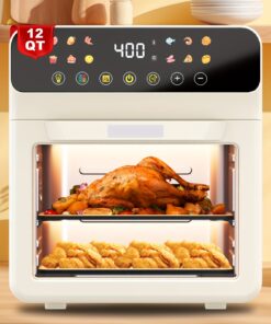 [Smart Air Fryer Oven] 12-in-1 Large 12-quart Air Fryer Oven | 12 One-Touch Preset Functions, Smart Cook Program, Two Baking Pan Accessories, Viewing Window, Interior Light, Adjustable Time & Temp, Oil-Free Family Cooker, Kitchen Appliances