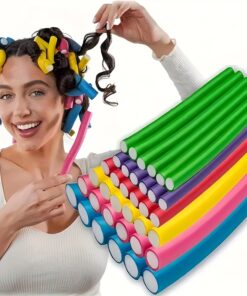 10/20pcs Hair Rollers/Flex Rods for Hair/Flexible Curling Rods, Hair Twist Flexi Rods No Heat Curlers Set for Soft Waves, Spiral Curls - Foam Hair Rollers for Short & Long Hair, DIY Heatless Hair Rollers (Red, Blue, Yellow, Purple, Green)