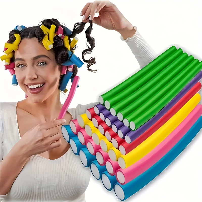 10/20pcs Hair Rollers/Flex Rods for Hair/Flexible Curling Rods, Hair Twist Flexi Rods No Heat Curlers Set for Soft Waves, Spiral Curls - Foam Hair Rollers for Short & Long Hair, DIY Heatless Hair Rollers (Red, Blue, Yellow, Purple, Green)