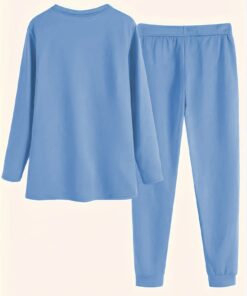 2pcs Set: Burgundy Crewneck Fleece-Lined Top + Cuffed Pants Loungewear Set for Women | Warm And Cozy Design, Perfect for Home, Everyday Outings, And Semi-Formal Social Occasions.