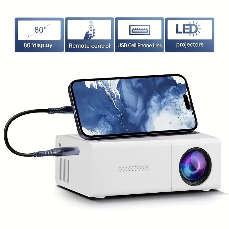 Portable Mini Projector - Compatible with IOS, Android, Windows, Etc. - with Remote Control, Suitable for Smartphones, PS4 And USB Devices