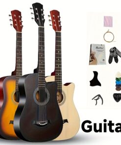 38 Inch Matte Acoustic Guitar for Beginners & Adults - 5 Colors (Khaki/Orange/Deep Brown/Blue/Black), Oak Panels & ABS Nuts, Comfortable Play, Perfect for Parties/Events, Ideal Christmas/Halloween Gift with Free Accessories, Event Guitar | Aesthetic Musical Instrument | Durable Musical Gear, Guitar Accessories