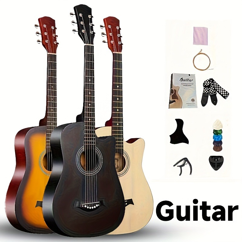 38 Inch Matte Acoustic Guitar for Beginners & Adults - 5 Colors (Khaki/Orange/Deep Brown/Blue/Black), Oak Panels & ABS Nuts, Comfortable Play, Perfect for Parties/Events, Ideal Christmas/Halloween Gift with Free Accessories, Event Guitar | Aesthetic Musical Instrument | Durable Musical Gear, Guitar Accessories