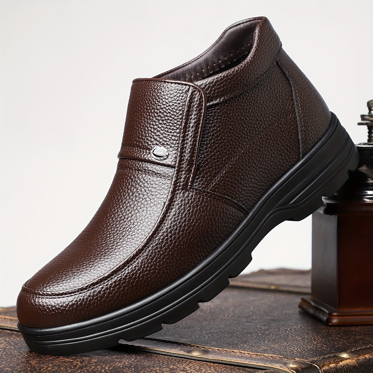 Men's Slip-On Business Casual Loafers - Brown, Round Toe, Rubber Sole, Comfortable & Stylish for Office or Casual Attire