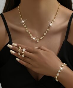 Elegant Crystal Necklace, Earrings, And Bracelet Set For Dance Parties, Weddings, And Formal Occasions For Ladies