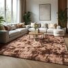 Ultra Plush Shag Rug | Soft Fleece Tie-Dye Brown, Washable Floor Mat with Non-Slip Backing and 4 Free Rug Grippers, Modern Home & Dorm Decoration, Multiple Sizes Available (4x6, 5x7, 6x9, 8x10, 9x12)