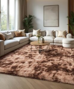 Ultra Plush Shag Rug | Soft Fleece Tie-Dye Brown, Washable Floor Mat with Non-Slip Backing and 4 Free Rug Grippers, Modern Home & Dorm Decoration, Multiple Sizes Available (4x6, 5x7, 6x9, 8x10, 9x12)