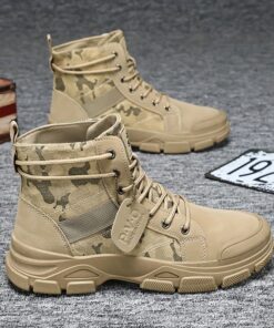 [Tactical Boots For Men] ZHENYUEZU Men'S Tactical Boots - Durable PU & Fabric Upper, Non-Slip PVC Outsole | All-Season Beige/Camouflage Colorway, Lace-Up Closure For Hiking, Hunting, Everyday - Outdoor Boots, Camouflage Boots, Hiking Footwear