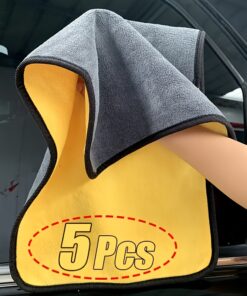 5pcs Set Of Ultra Soft Car Cleaning Towels - Thick, Highly Absorbent, Lint Free, And Efficient for Drying And Cleaning