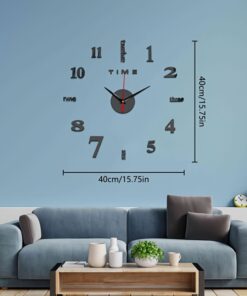 Modern Scandinavian 3D Mirror Wall Clock with - Large Luminous Face, Silent Non-Ticking - Analog Clock, Black Hands & White Numbers, Round Clock for, Bedroom, Office - Easy-Read Large (30