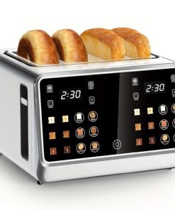 Toaster 4 Slice, Digital Smart Toaster with TouchScreen, Dual Control Panel, Single Slot Toasting, Timer, Reheat & Defrost for Bagels, Bread, Waffles, Stainless Steel Kitchen Essentials