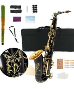 YoungMonic Eb flat Alto Saxophone Kit with 10 Reeds, 8 Pads Cushions, Black Golden, Performance, Music Practice, Stylish Saxophone, Sleek Design, Highquality Reeds, Durable Construction, Musical Instrument, Woodwind Instrument, Music Students