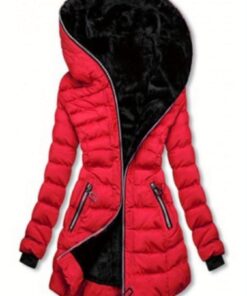 [Fleece-Lined Jacket] Winter Fleece-Lined Women's Hooded Jacket| Mid-Length Relaxed Fit Coat with Zipper Front, Long Sleeve Casual Outerwear for Cold Weather