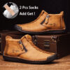 Men's Vintage Style Ankle Boots and Hiking Shoes- Lace Up with Side Zipper, Casual Outdoor for Daily and Adventure Use Add Get 2pcs Sock