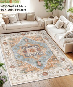 Vintage Bohemian Fleece-Feel Area Mat - Washable, Non-Slip, Decorative for Living Room, Bedroom, and More - Available in Multiple Sizes (2x3ft to 8x10ft) - Intricate Floral & Geometric Patterns in Blue, Beige, Red, Yellow, White & Black - Perfect for Sofa, Doorway, or Outdoor Spaces, Rugs for Living Room